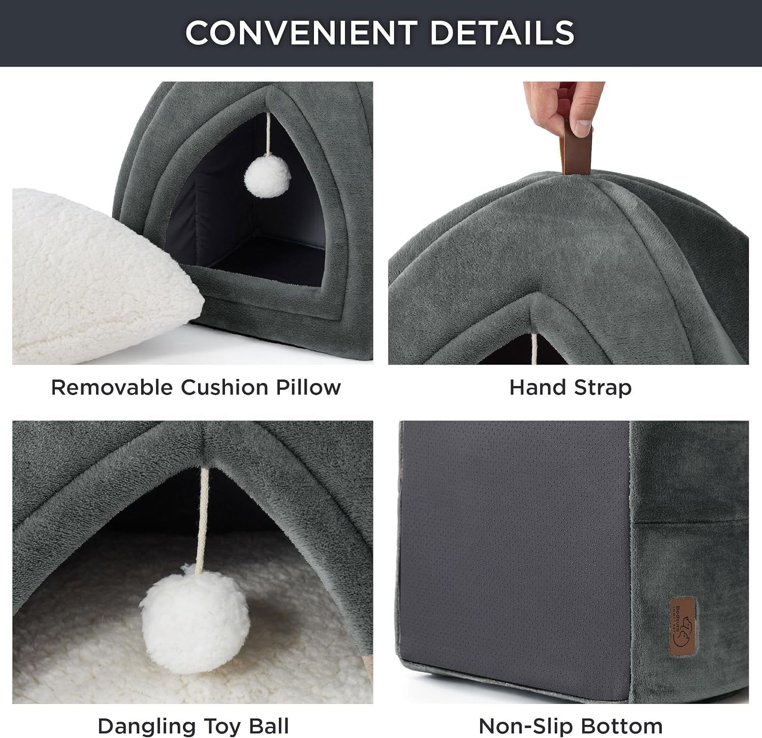 BEDSURE Katzenhöhle Große Katzen Dunkelgrau - Faltbare Katzenbett Mit Waschbaren Kissen, Katzenzelt Für Kätzchen Kleine, Mittelgroße Haustier, Weiches Und Warmes Katzenhaus Für Drinnen, 40X40X40Cm