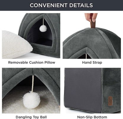 BEDSURE Katzenhöhle Große Katzen Dunkelgrau - Faltbare Katzenbett Mit Waschbaren Kissen, Katzenzelt Für Kätzchen Kleine, Mittelgroße Haustier, Weiches Und Warmes Katzenhaus Für Drinnen, 40X40X40Cm