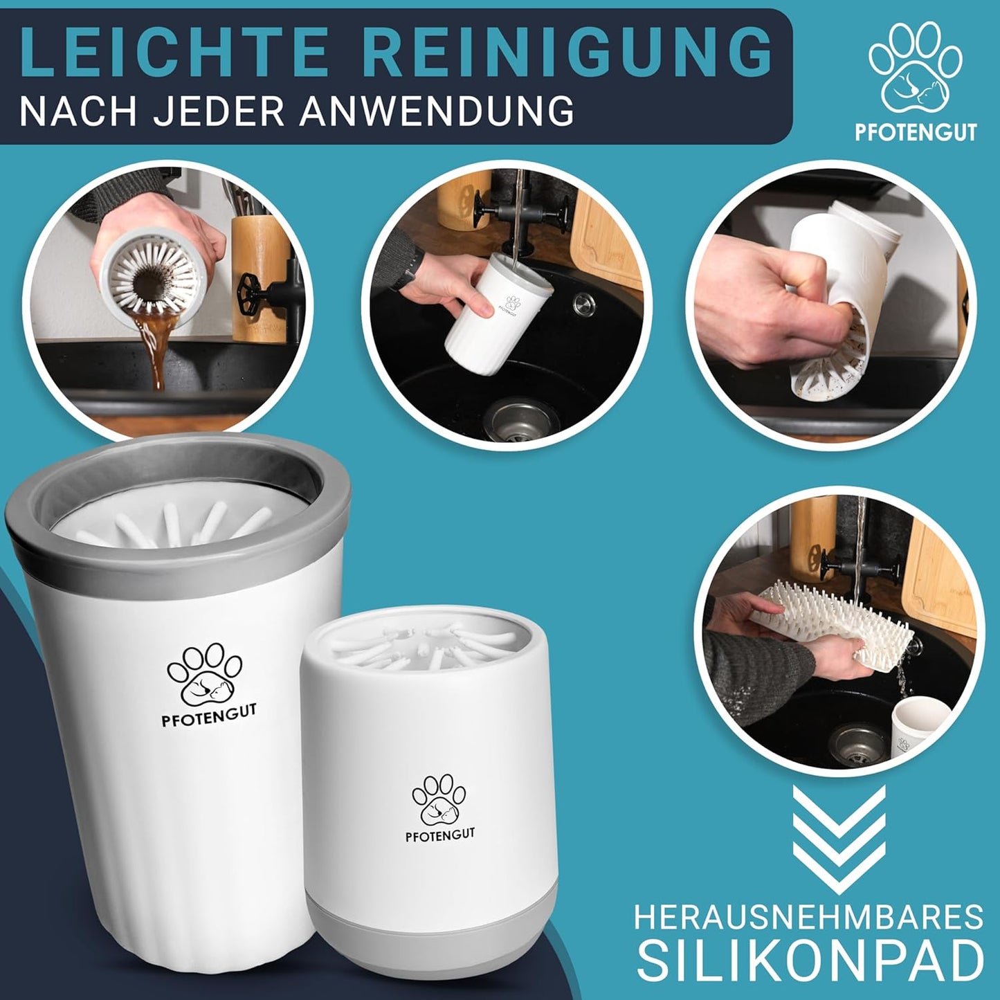 Pfotenreiniger Für Hunde [Größe S&L ] - Sanfter Hundepfoten Reiniger Für Große/Kleine Hunde - Angenehm Weich & Effektiv [Inkl. Saugstarkem Mikrofaser-Handtuch] - Größe S