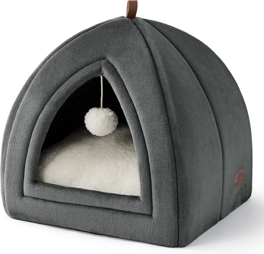 BEDSURE Katzenhöhle Große Katzen Dunkelgrau - Faltbare Katzenbett Mit Waschbaren Kissen, Katzenzelt Für Kätzchen Kleine, Mittelgroße Haustier, Weiches Und Warmes Katzenhaus Für Drinnen, 40X40X40Cm