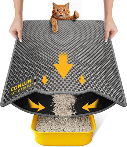 Conlun Katzenklo Matte, 58X42Cm Waben Doppelschicht Katzenstreu Matte, Urin- & Wasserdichte Katzenmatte Katzenklo, Leicht Zu Reinigen, Rutschfeste Katzenmatte Für Den Boden, Grau, 2317