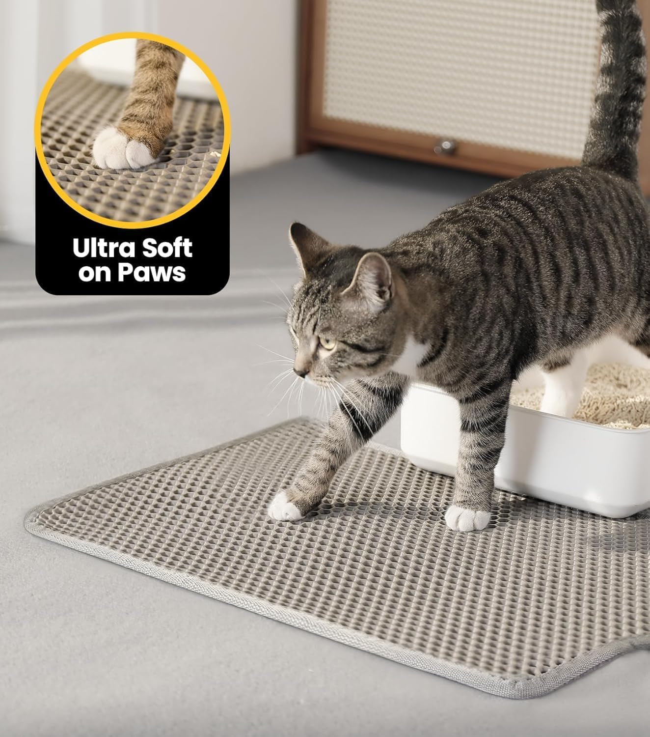 Conlun Katzenklo Matte, 58X42Cm Waben Doppelschicht Katzenstreu Matte, Urin- & Wasserdichte Katzenmatte Katzenklo, Leicht Zu Reinigen, Rutschfeste Katzenmatte Für Den Boden, Grau, 2317