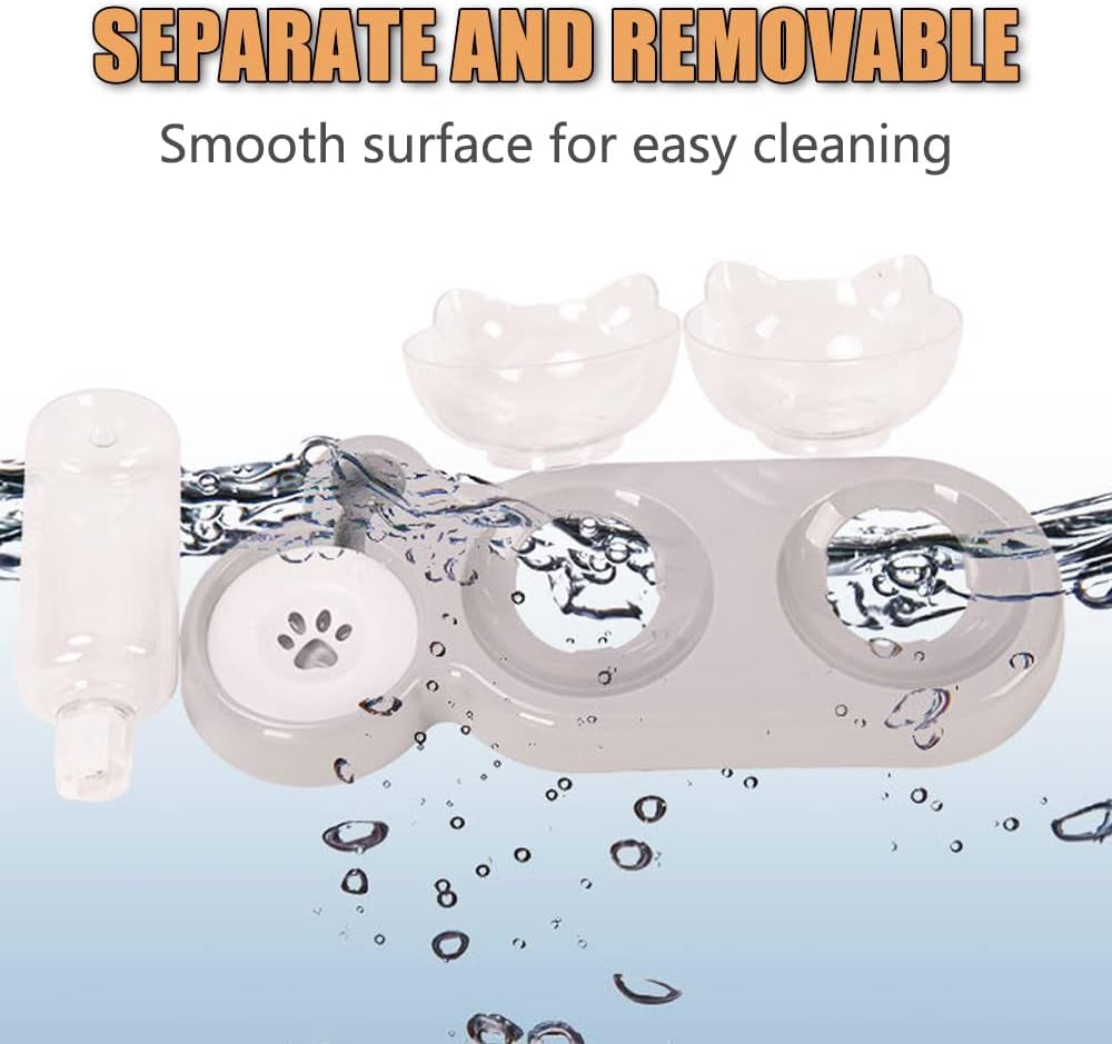 3-In-1 Katze Futternapf Und Wassernapf Set, Katzennapf 3Er Set, Doppel-Katzennäpfe Mit Wasserspender Für Haustiere, Futternapf Und Wassernapf Für Katzen Und Kleine Hunde