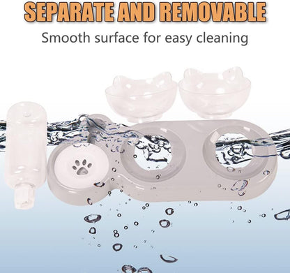 3-In-1 Katze Futternapf Und Wassernapf Set, Katzennapf 3Er Set, Doppel-Katzennäpfe Mit Wasserspender Für Haustiere, Futternapf Und Wassernapf Für Katzen Und Kleine Hunde