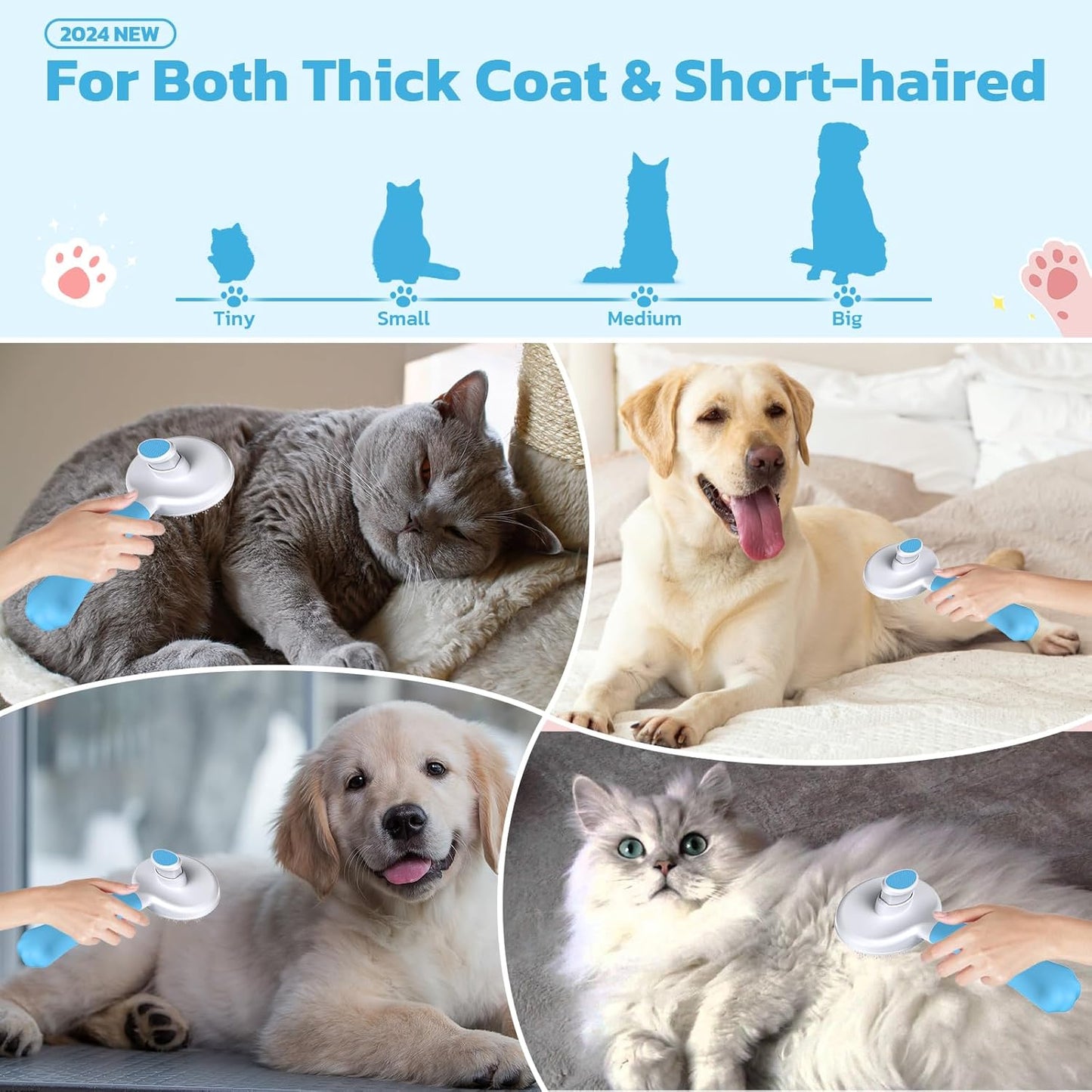 Zivacate Katzenbürste Hundebürste [Ergonomischer Griff & Ein-Klick-Reinigung] Werkzeug Für Kurz- & Langhaarige Hunde/Katzen/Kaninchen, Unterwollbürste(Blauer See)