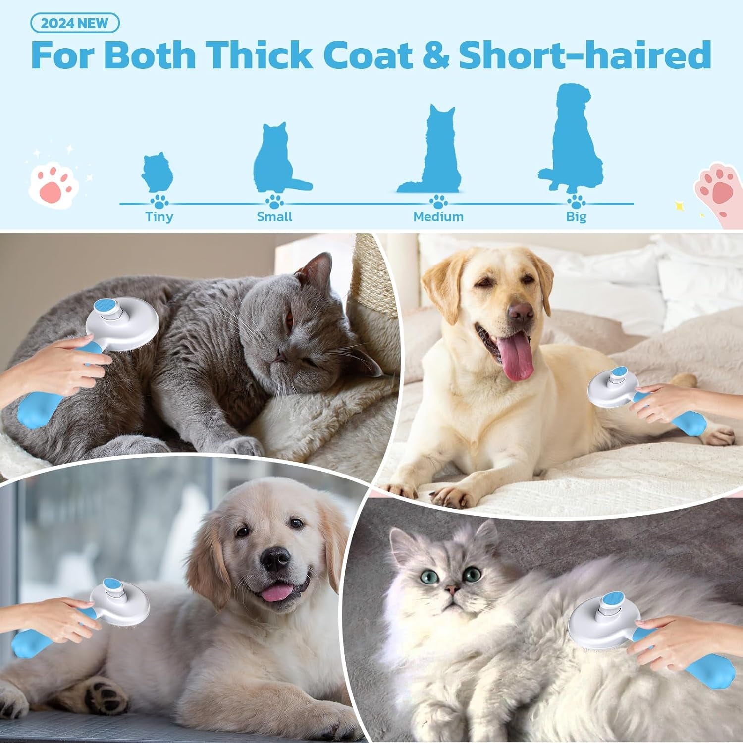 Zivacate Katzenbürste Hundebürste [Ergonomischer Griff & Ein-Klick-Reinigung] Werkzeug Für Kurz- & Langhaarige Hunde/Katzen/Kaninchen, Unterwollbürste(Blauer See)