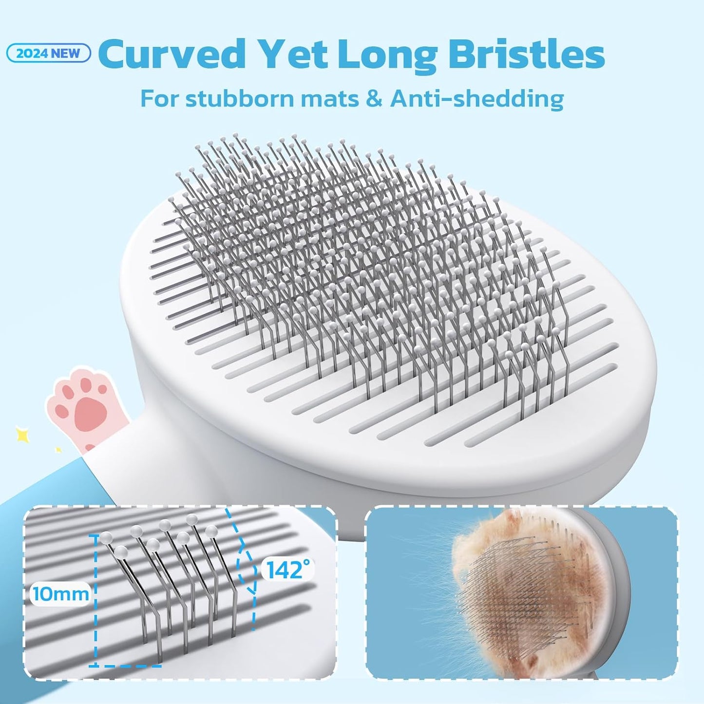 Zivacate Katzenbürste Hundebürste [Ergonomischer Griff & Ein-Klick-Reinigung] Werkzeug Für Kurz- & Langhaarige Hunde/Katzen/Kaninchen, Unterwollbürste(Blauer See)
