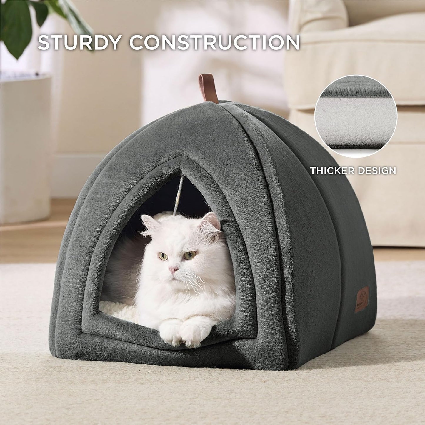 BEDSURE Katzenhöhle Große Katzen Dunkelgrau - Faltbare Katzenbett Mit Waschbaren Kissen, Katzenzelt Für Kätzchen Kleine, Mittelgroße Haustier, Weiches Und Warmes Katzenhaus Für Drinnen, 40X40X40Cm