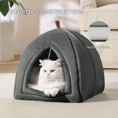 BEDSURE Katzenhöhle Große Katzen Dunkelgrau - Faltbare Katzenbett Mit Waschbaren Kissen, Katzenzelt Für Kätzchen Kleine, Mittelgroße Haustier, Weiches Und Warmes Katzenhaus Für Drinnen, 40X40X40Cm