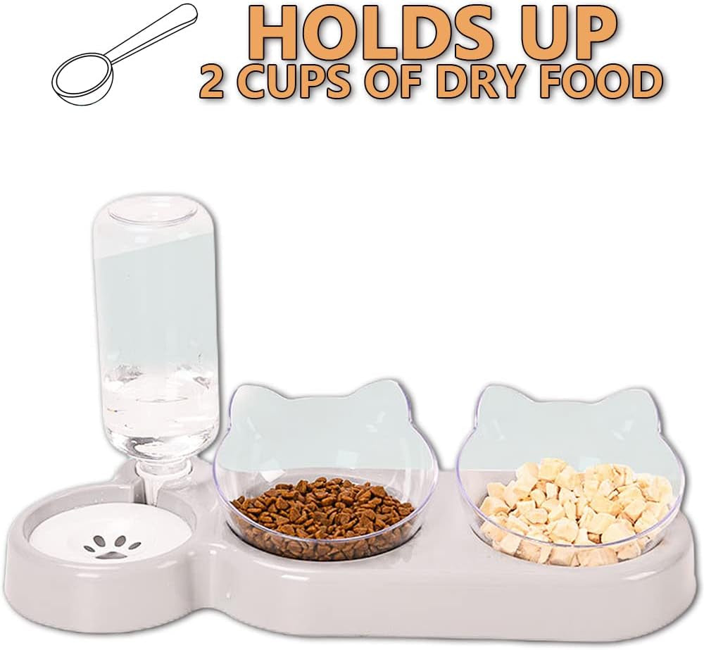 3-In-1 Katze Futternapf Und Wassernapf Set, Katzennapf 3Er Set, Doppel-Katzennäpfe Mit Wasserspender Für Haustiere, Futternapf Und Wassernapf Für Katzen Und Kleine Hunde