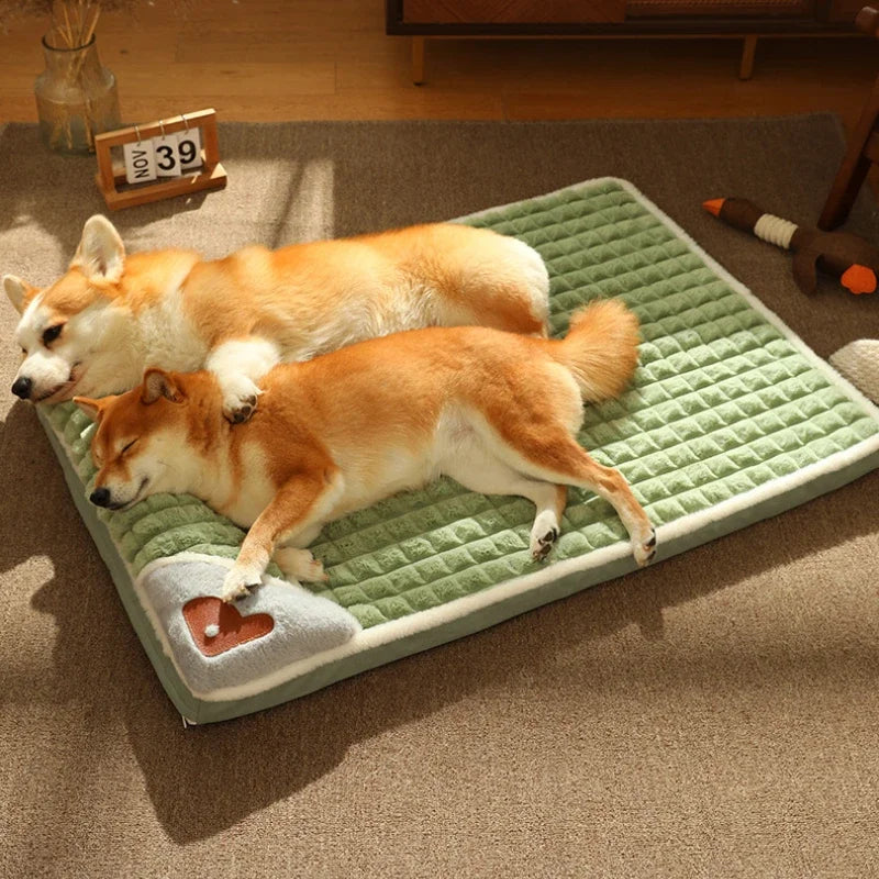 Calming Dog Beds for Small Large Dogs Luxury Dog Mat with Pillow Removable Cover Foam Pet Mat Cushion Sleeping Beds Soft