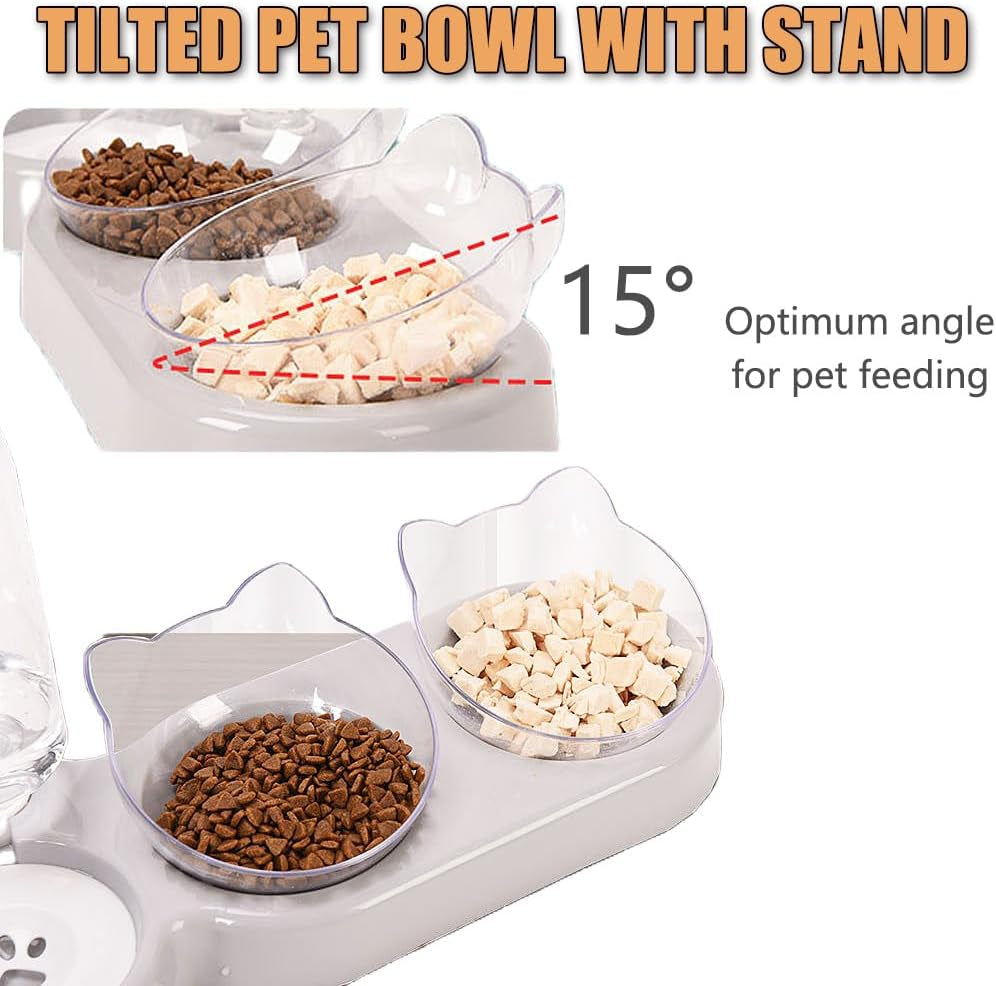 3-In-1 Katze Futternapf Und Wassernapf Set, Katzennapf 3Er Set, Doppel-Katzennäpfe Mit Wasserspender Für Haustiere, Futternapf Und Wassernapf Für Katzen Und Kleine Hunde
