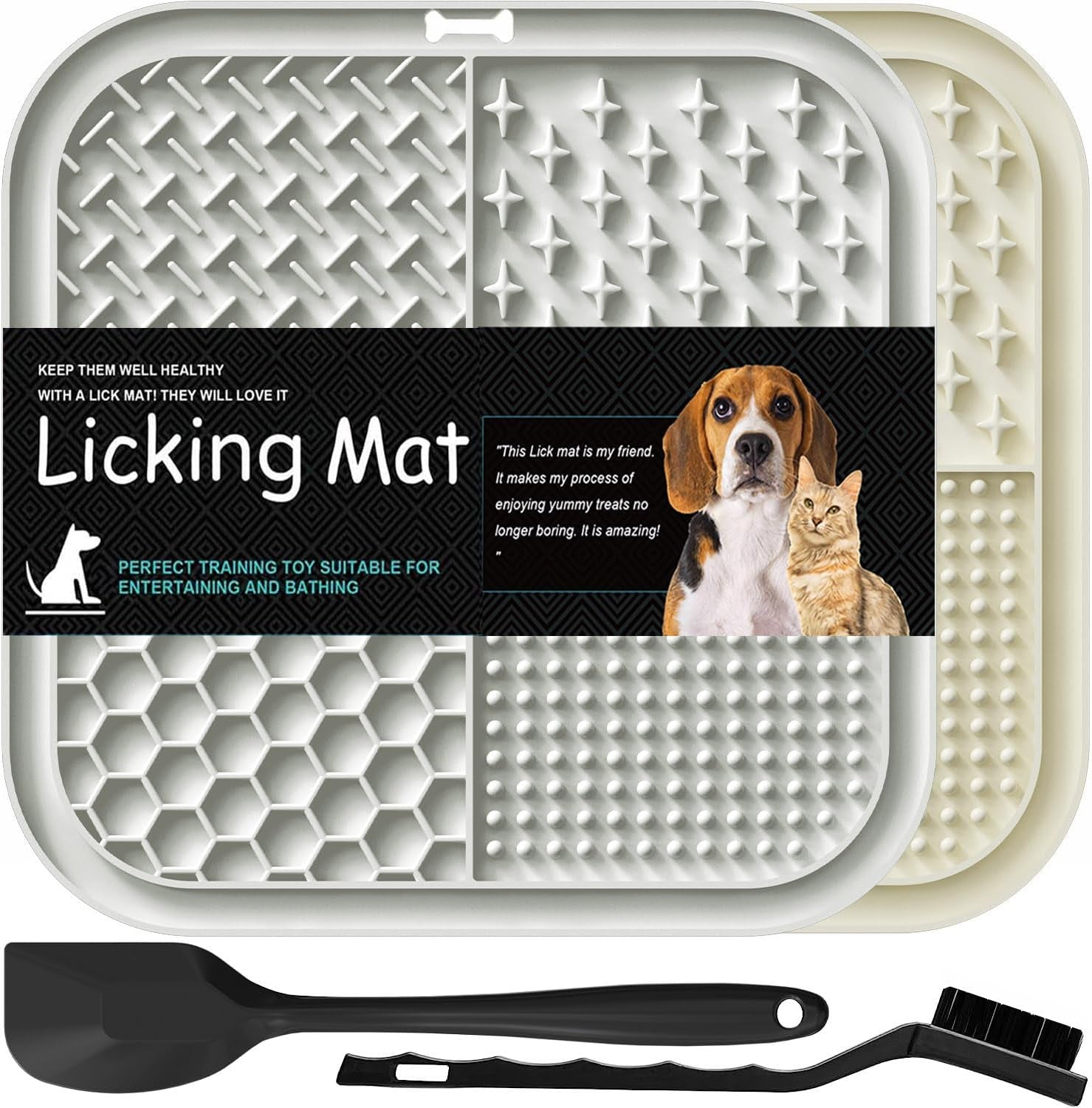 Leckmatte Hund, 2 Stück, Schleckmatte Hund Mit Silikonspatel Und Bürste, Hundespielzeug, Futtermatte Für Butter, Joghurt, Für Hundebaden, Trainieren, Fellpflege & Klauenpflege, Bpa-Frei