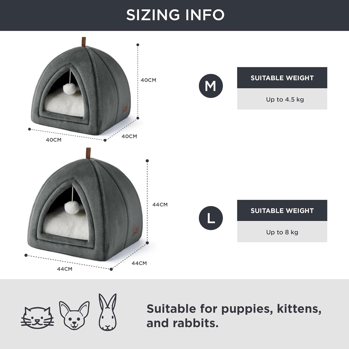 BEDSURE Katzenhöhle Große Katzen Dunkelgrau - Faltbare Katzenbett Mit Waschbaren Kissen, Katzenzelt Für Kätzchen Kleine, Mittelgroße Haustier, Weiches Und Warmes Katzenhaus Für Drinnen, 40X40X40Cm